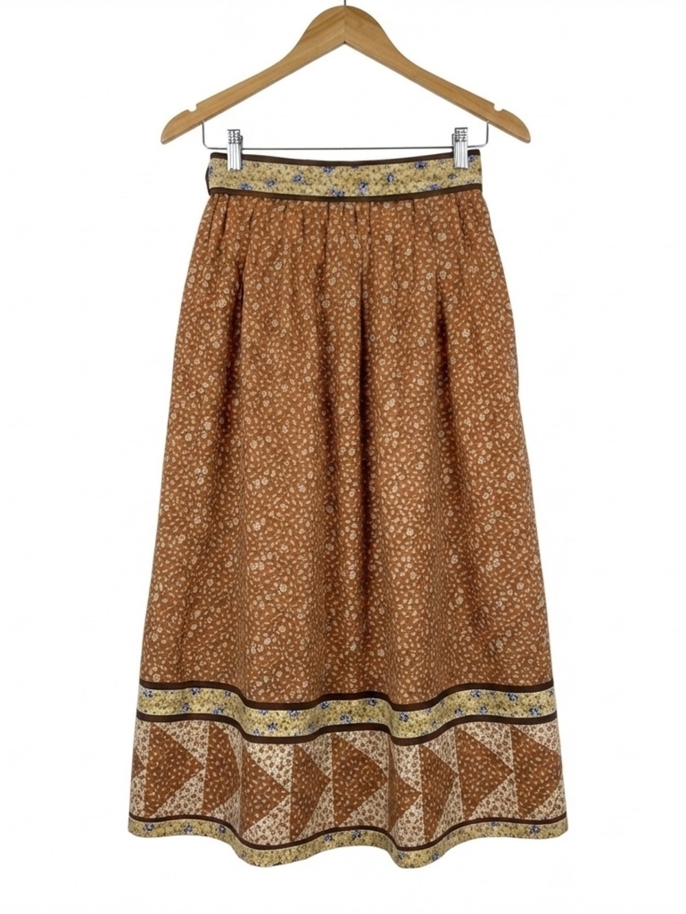 Handmade Patchwork Folk MIDI Wrap Skirt with Floral Pattern Small/Medium